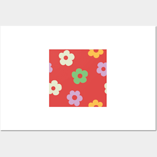 Chunky Retro Flowers - Bright & Colorful Cherry Combo Posters and Art